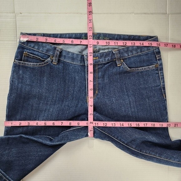 Michael Kors Jeans Flared Legs Dark Wash Denim Mid Rise Cotton Blend Stretch 8 - Picture 7 of 15